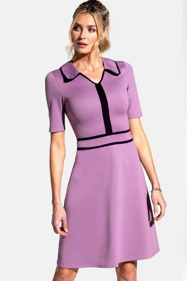 HotSquash Contrast Piping Dress with Flared Skirt