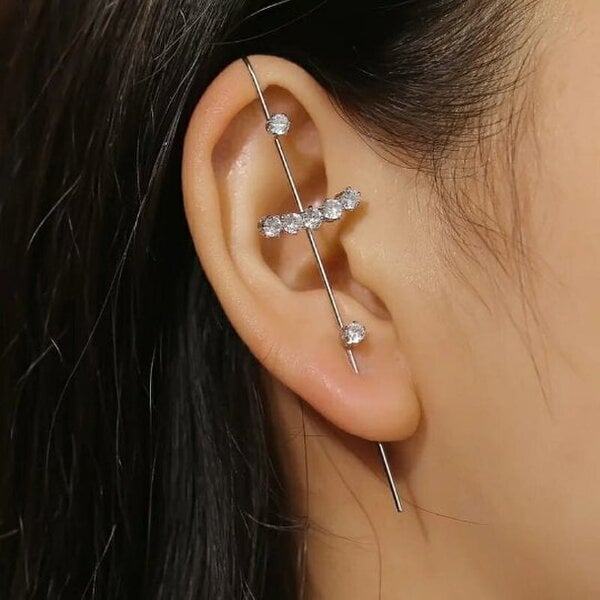 The Colourful Aura Gold and Silver Zircon Ear Wrap Crawler Ear Climber Long Hook Earring