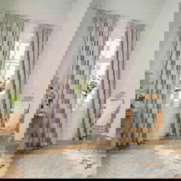 Wylder Bella Lined Floral Pencil Pleat Curtains - Natural