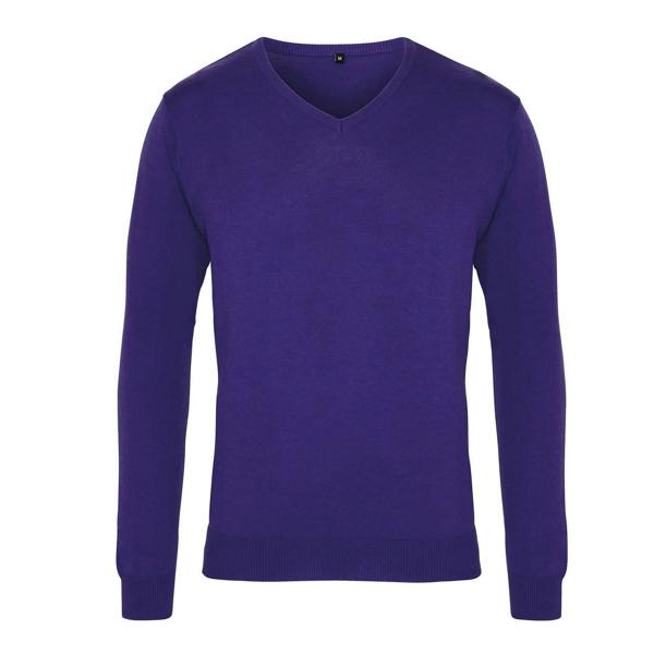 Premier Mens Knitted Cotton Acrylic V Neck Sweatshirt - Purple