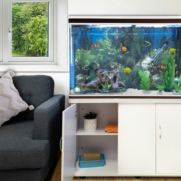 Monstershop Aquarium Fish Tank Cabinet with Complete Starter Kit - White Tank & White Gravel