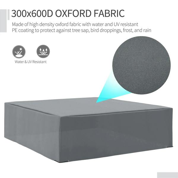 Grey rattan furniture protective cover with textured Oxford fabric surface