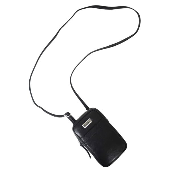 Assots London 'LEO' Black Nappa Real Leather Crossbody Mobile Phone Bag