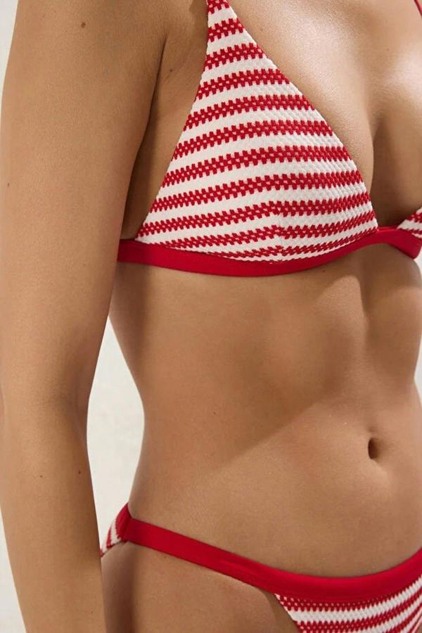 WOVCOR Striped Textured Triangle Padded Regular Waist Bikini Set