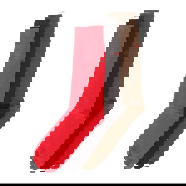 Hugo Mens Logo Socks (Pack of 3) - Red/Black/Brown - 