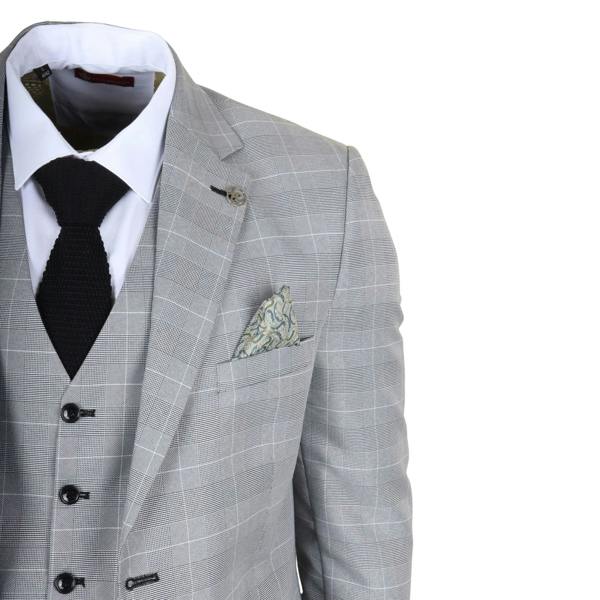 TruClothing IM53 - Men's Grey Check 3 Piece Tailored Fit Suit