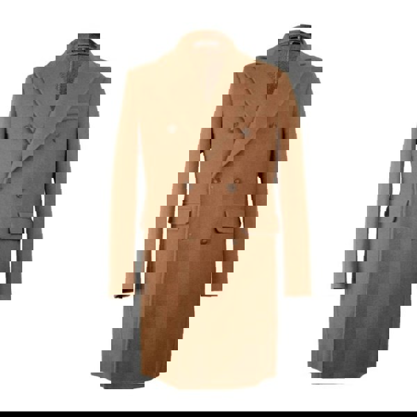 David WeJ DW Signature Double Breasted Wool Overcoat - Camel