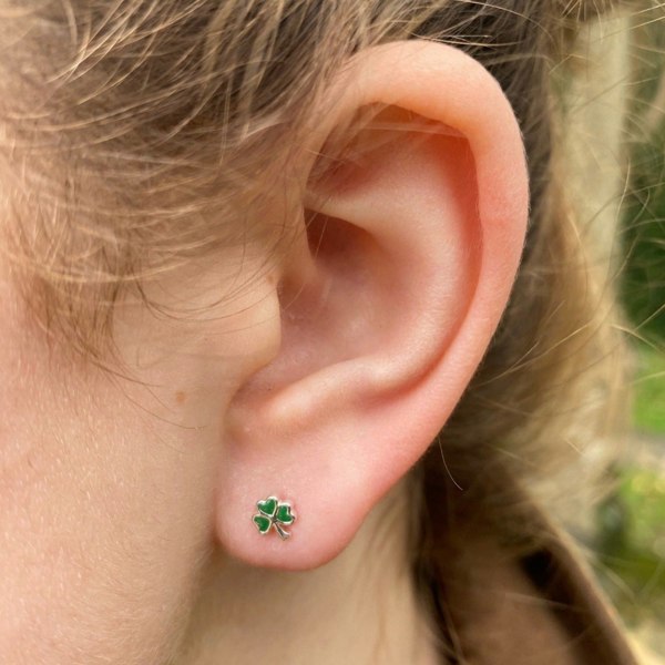 Sterling Silver and Enamel Shamrock Stud Earrings - Reeves & Reeves