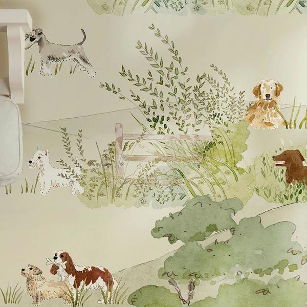 Sophie Allport Dog Walking Hambleton Sage Fixed Size Wall Mural