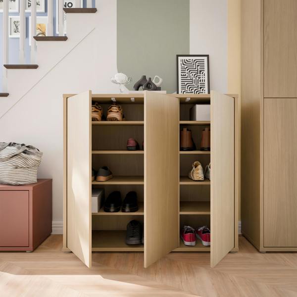Furniture To Go Alice Springs Shoe Cabinet with 3 Doors Push-to-Open in Elegancia Oak
