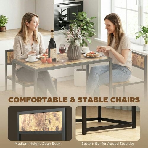 Wyld Haus Doel 3 Piece Rustic Brown Wood Effect Table And Stool Set