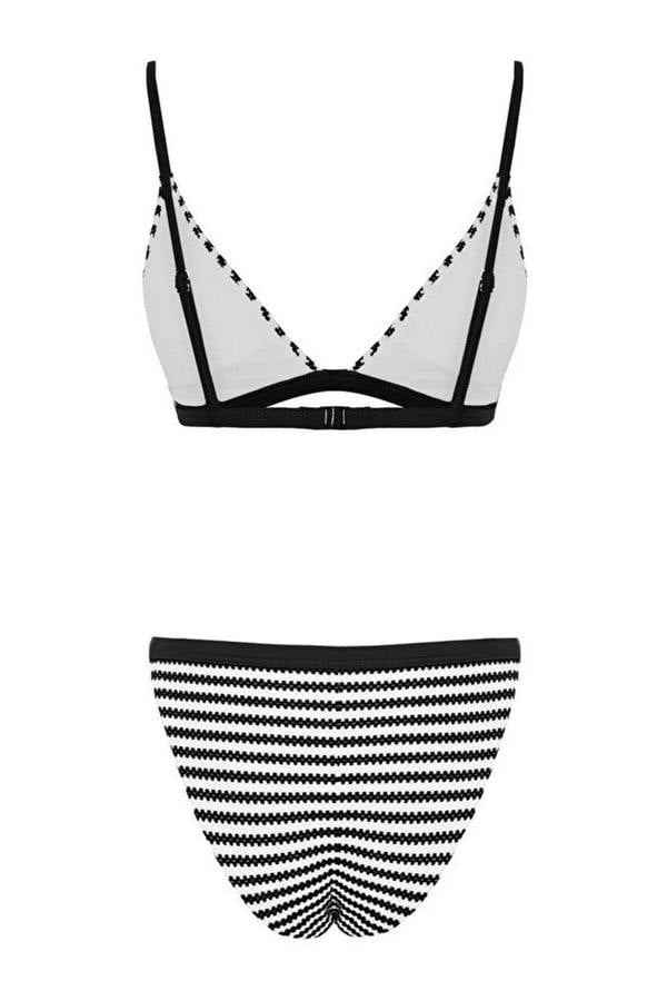 WOVCOR Striped Textured Triangle Padded Regular Waist Bikini Set