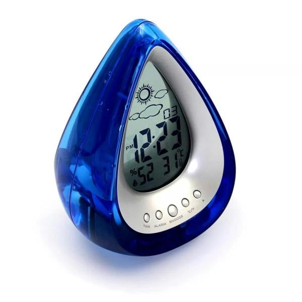 Smart Living Large Water Power Drop Shape Thermometer Clock - Blue