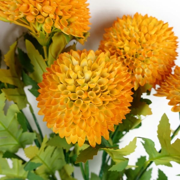 Leaf Pack of 6 x 70cm Large Ball Dahlia Artificial Flower Stem Yellow