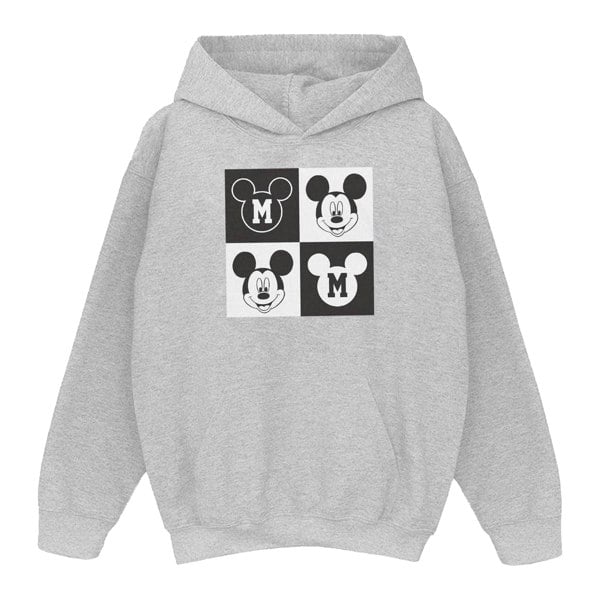 Disney Boys Mickey Mouse Smiling Squares Hoodie - Sports Grey