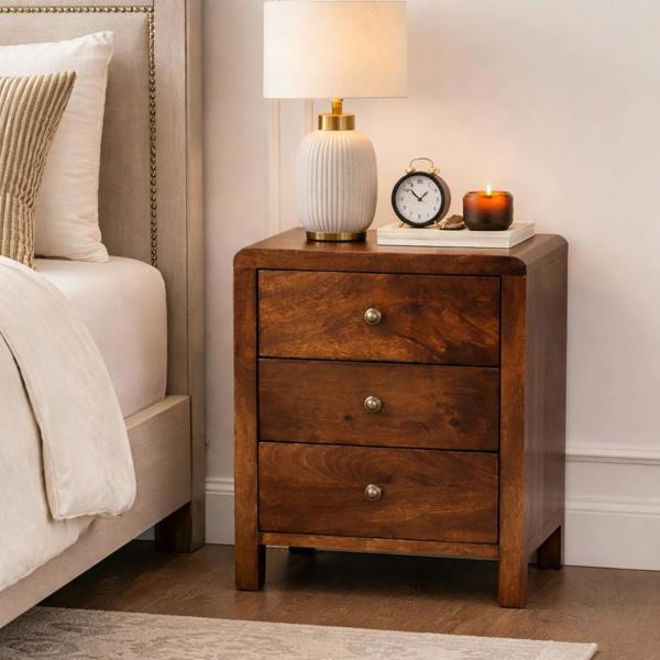 Artisan Furniture Solid Wood California Walnut Naya Bedside, 3 Drawers, Brown