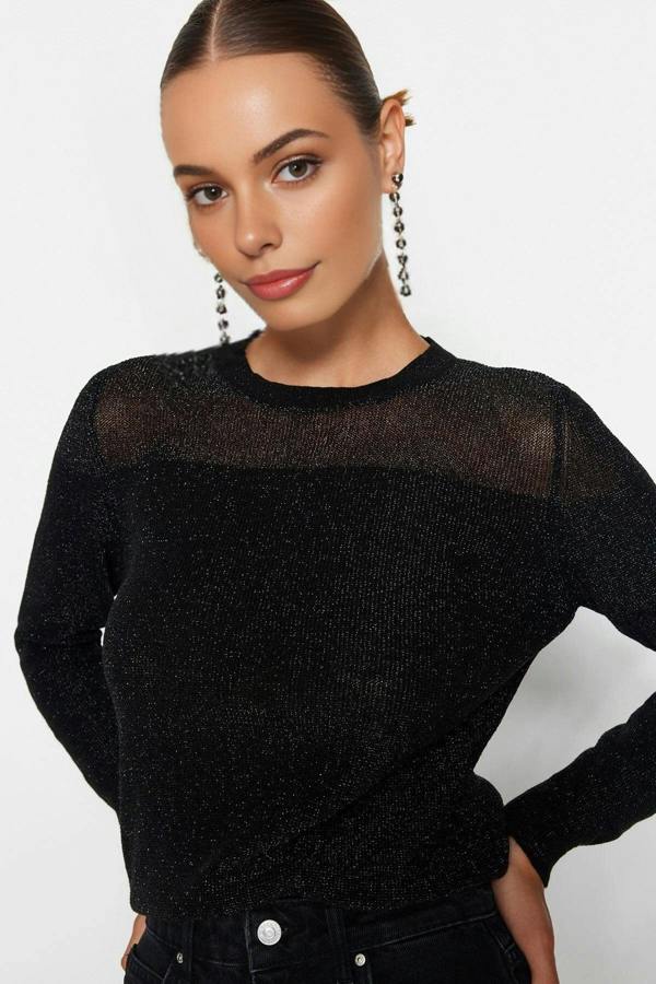 WOVCOR Glittery Knit Sweater with Transparent Details