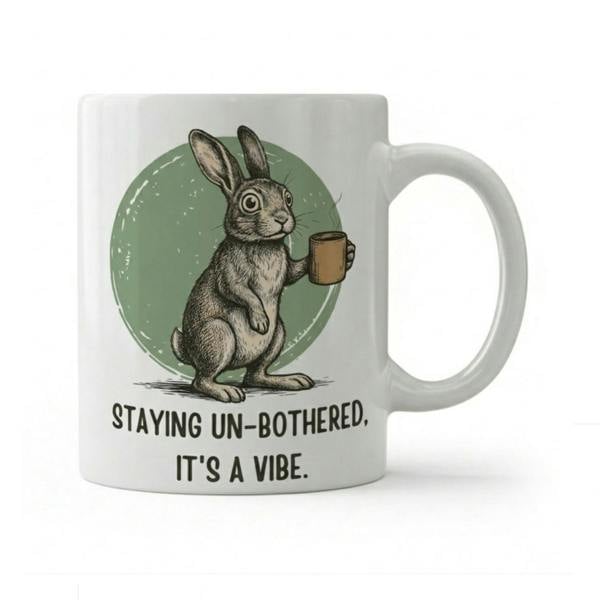 Dyzi Staying Un-Bothered It’s a Vibe Funny Rabbit Quote Ceramic Mug