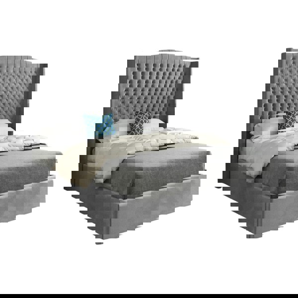 Casa Magna Rana Curved Top Winged Upholstered Soft Velvet Bed Frame - Grey