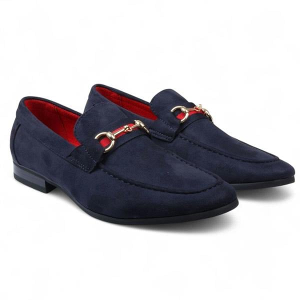 Dolcetto Men's Suede Loafers with Gold Buckle Slip-On Dress Shoes