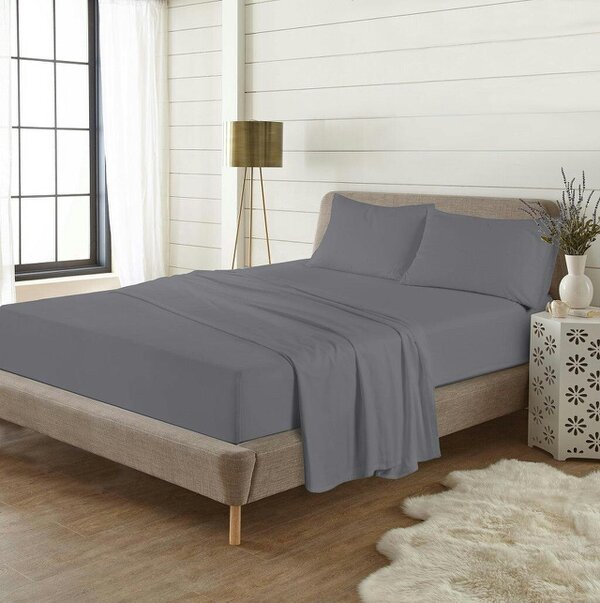 Night Zone Flannelette Flat Sheet – 100% Brushed Cotton Soft Warm Bed Sheet - Grey