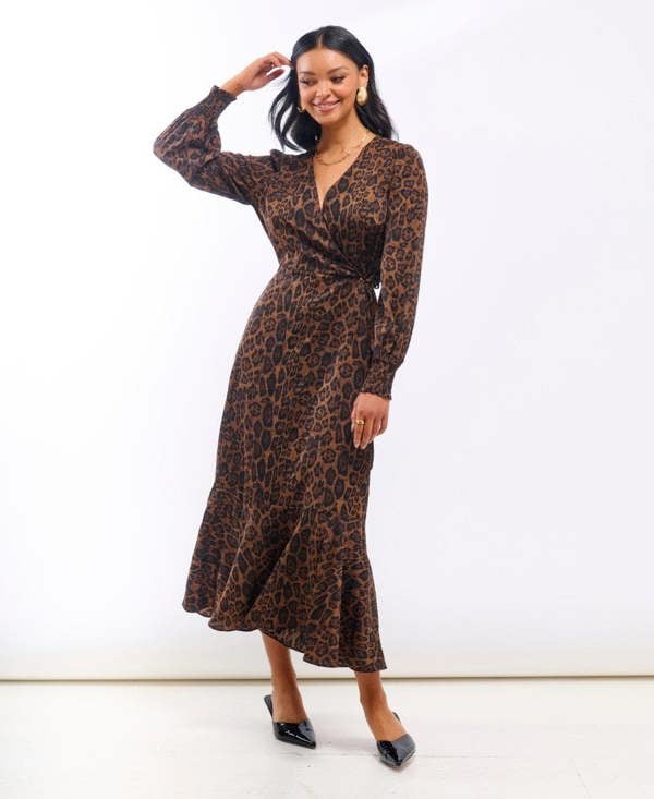 Needs No Label Animal Wrap Long Sleeve Midaxi Dress