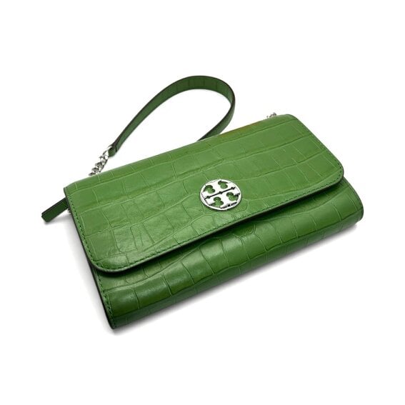 Tory Burch Willa Embossed Chain Wallet Palm Green