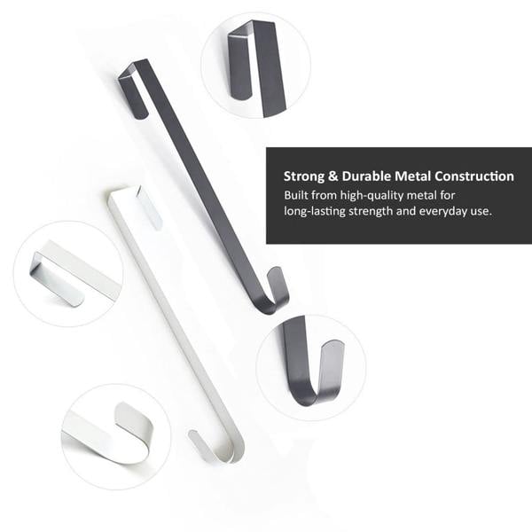 Metal hooks with text highlighting its strength and durability on a white background