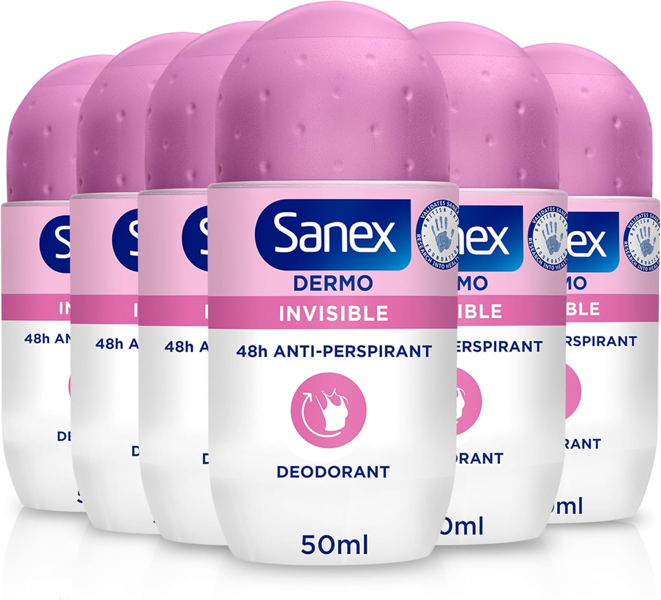 Sanex Anti-Perspirant Roll On Deodorant Invisible 50ml Pack of 6
