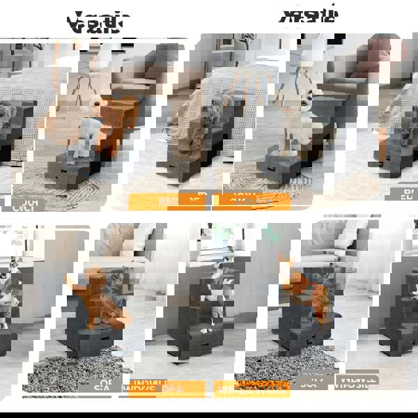 Skylos Dog Steps Pet Stairs Ramp 3 Step for High Bed Sofa Memory Foam Washable