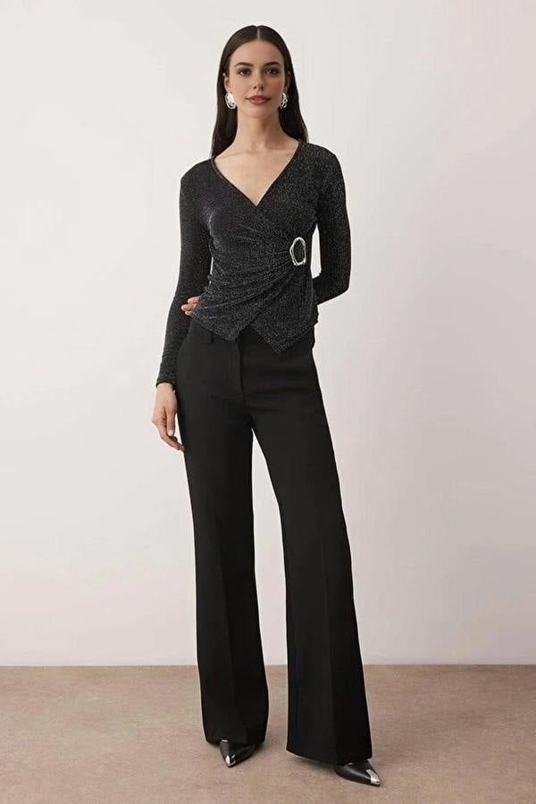 WOVCOR Glittery Knit Blouse with Silver Accessories