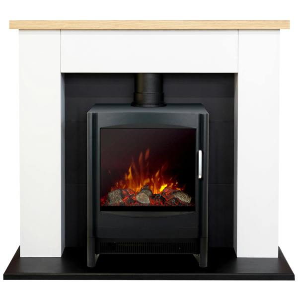 Adam Chester Fireplace in Pure White with Sureflame Keston Electric Stove in Black, 39 Inch