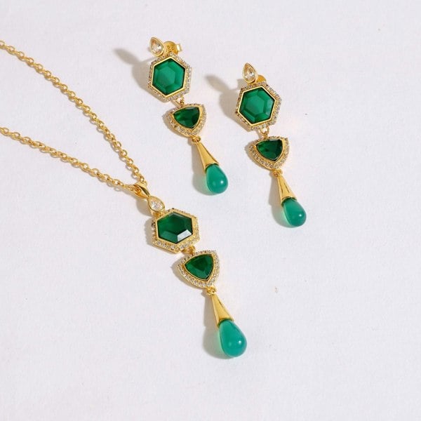 Lila Rasa Green Onyx Necklace Semi Precious CZ