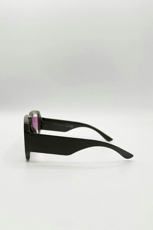 Oversized Square Frame Sunglasses In Mud Grey with Pink Mirror Lenses - svnx