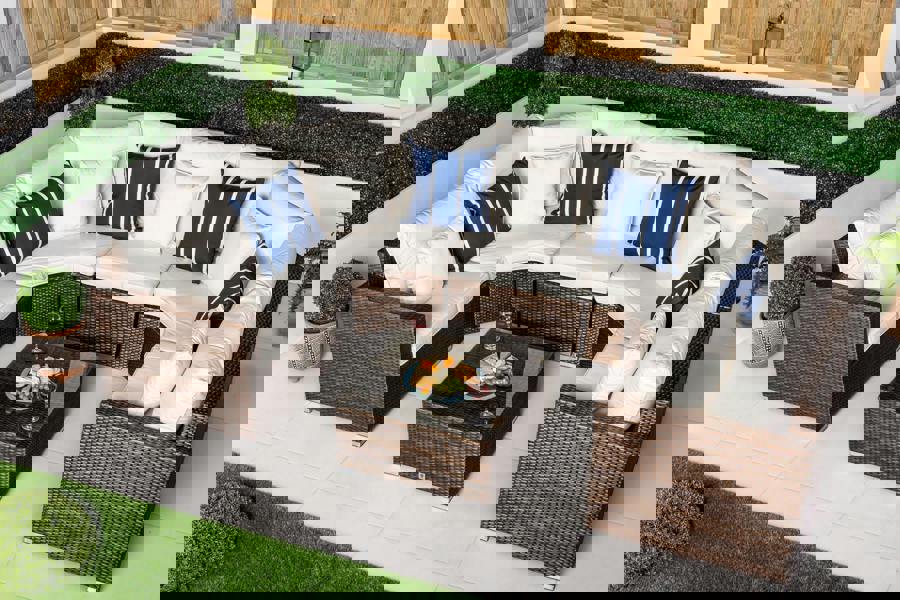 Giardino Santorini 5 Seat Modular Sofa Rattan Garden Furniture Set Outdoor Lounge Coffee Table