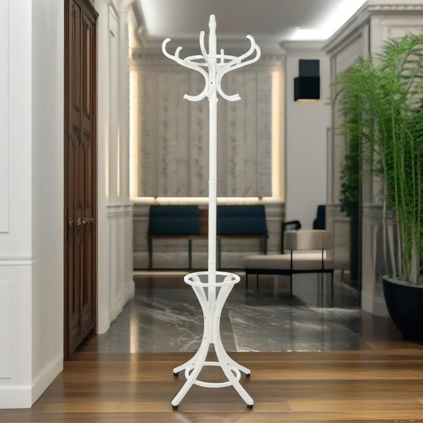 Rafaelo Mobilia Wooden Coat Stand With 12 Hooks White