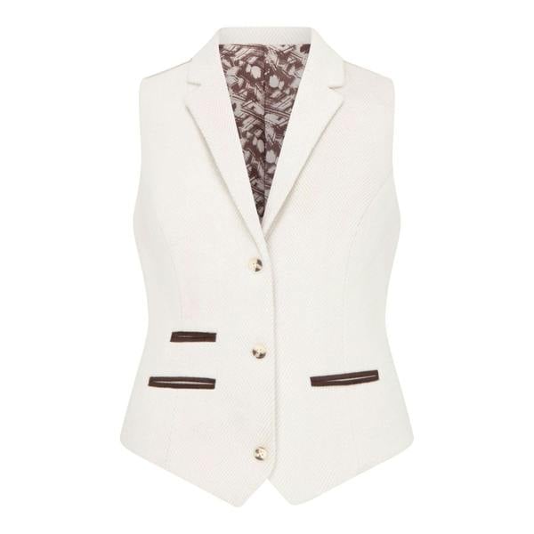 TruClothing Women's Cream Tailored Fit Wool Blend Tweed Waistcoat