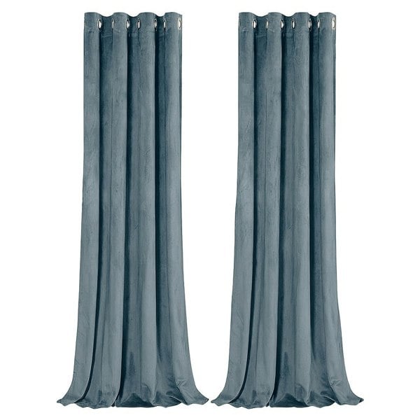 Dusty Blue Velvet Blackout Eyelet Curtains - 46x54 Inch Drop - 2 Panel Image 1