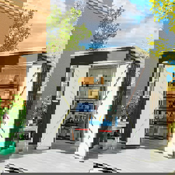 Outsunny 8.5 x 6ft Galvanised Steel Garden Shed with Foundation Kit, Grey