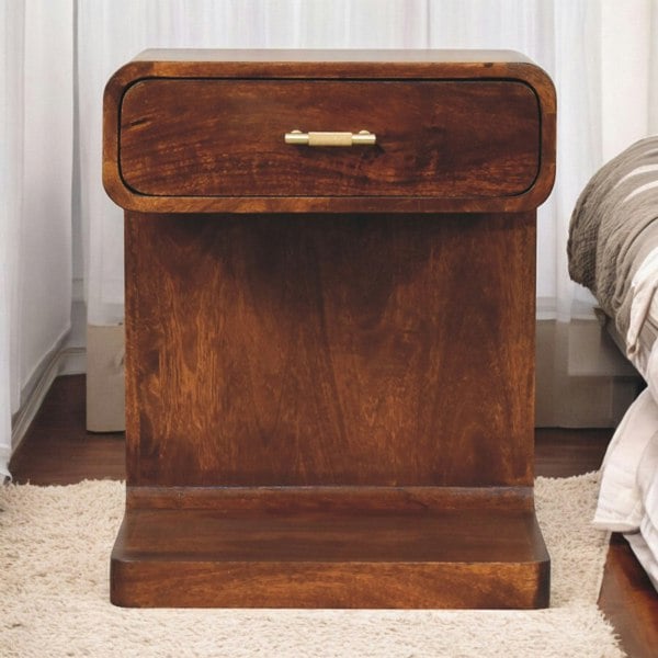 Artisan Furniture Solid Wood Chestnut T-Bar Rounded Bedside Table