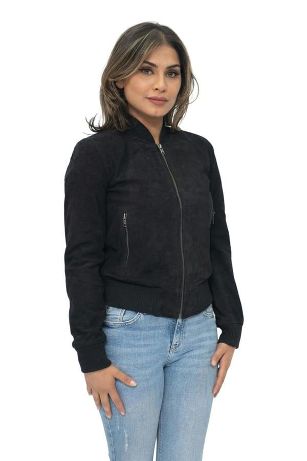 Infinity Leather Womens MA-1 Suede Bomber Jacket-Arnhem