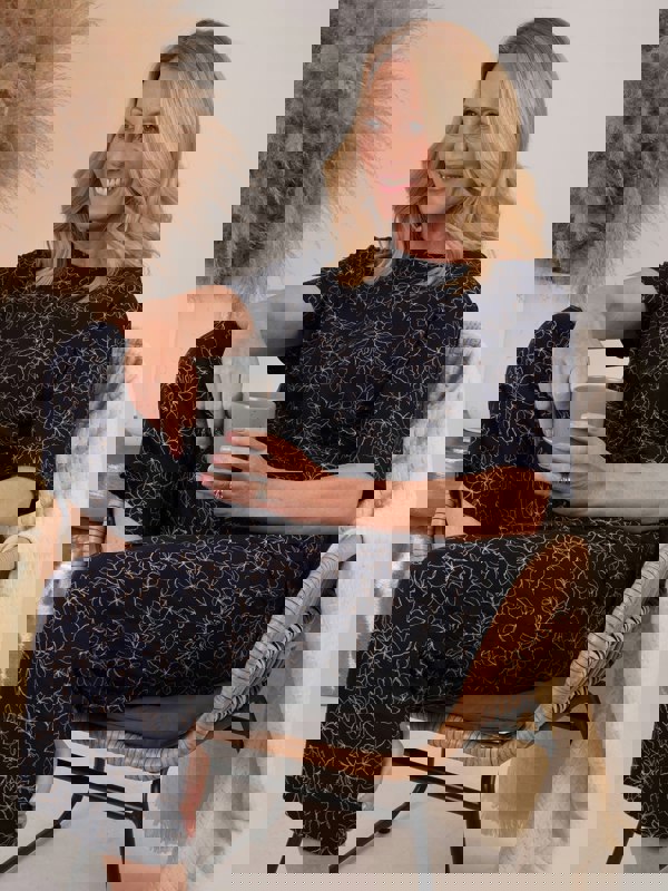 TIGI-Wear Navy Cloud Sketch Floral Pyjama Trouser