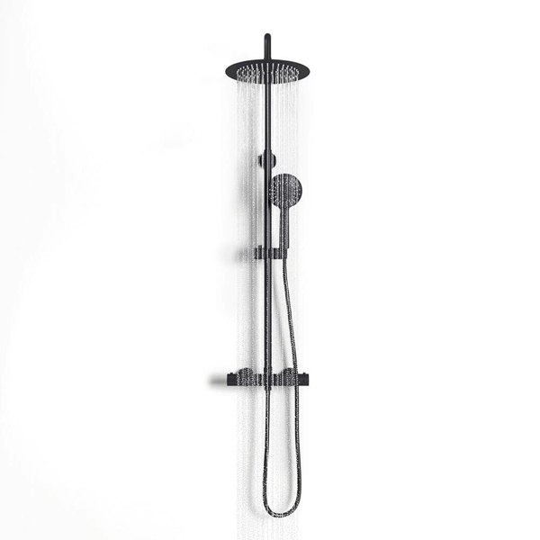 Black Round Shower Head Shower Mixer Set Shower Systems Living and Home