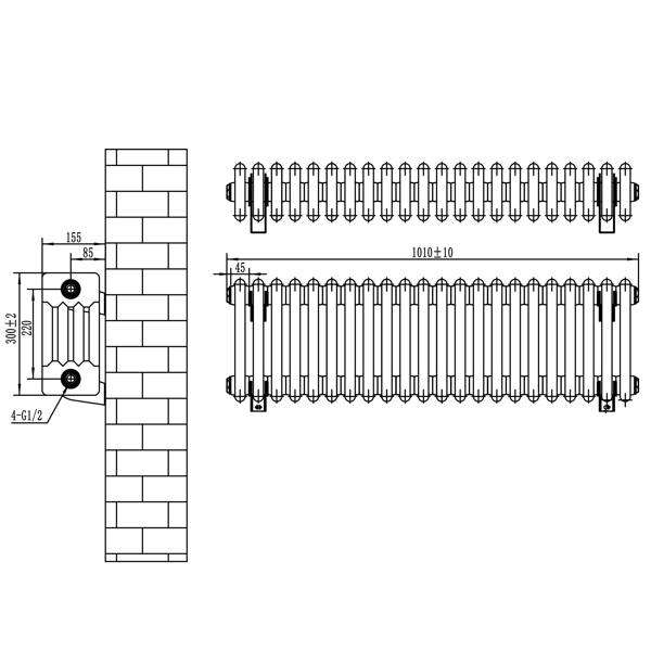 Traditional 4 column radiator in white, featuring a sleek design with precise dimensions of 300 x 1010mm, ideal for classic interiors