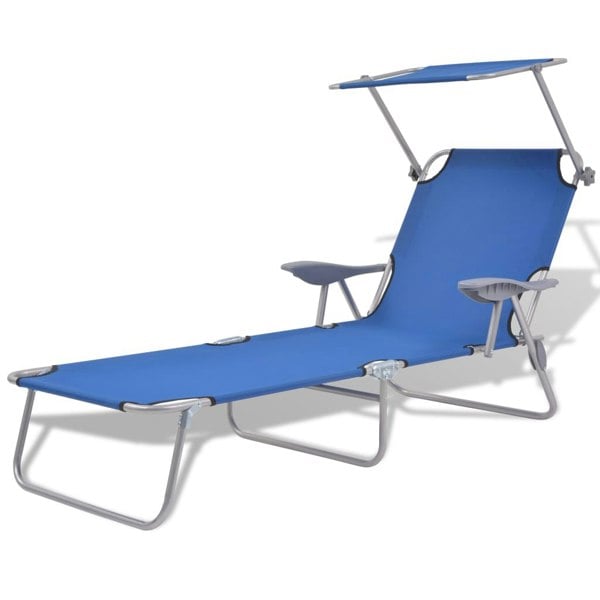 Berkfield Sun Lounger with Canopy Steel Blue