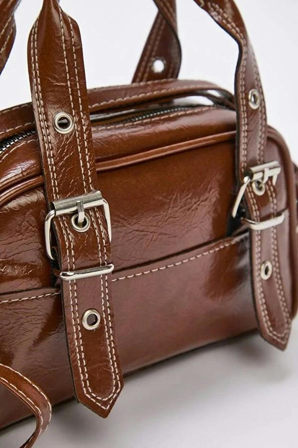 WOVCOR Women's Bowling Mini City Hand and Shoulder Bag with Contrast Stitching