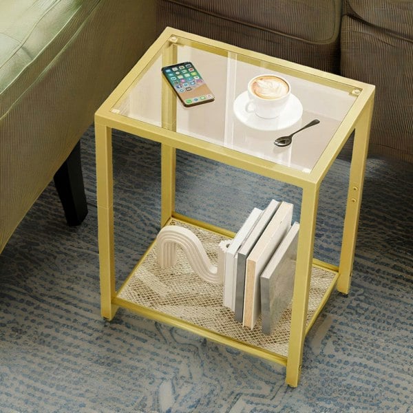 Rafaelo Mobilia Small Coffee Table with Metal Mesh Shelf