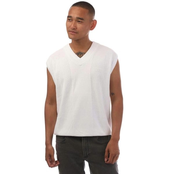 Boss Mens Vollino Knitted Sleeveless Sweater Top - White