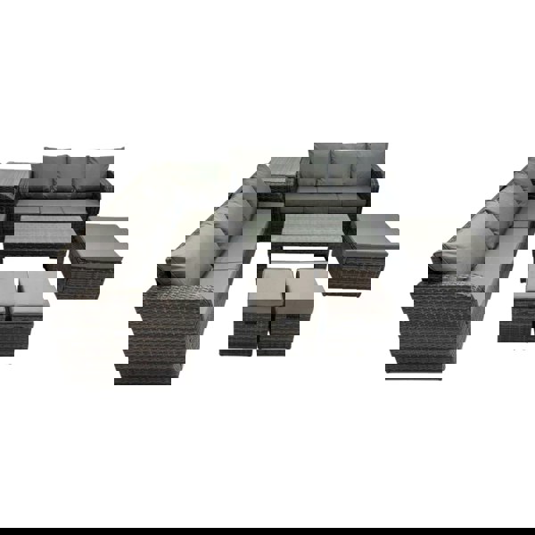 Fimous Rattan Garden Outdoor Furniture Set 3 Seater Sofa Coffee Table with 3 Footstools Side Table Dark Grey Mixed