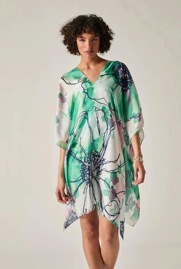 James Lakeland Green Floral Sketch Kaftan